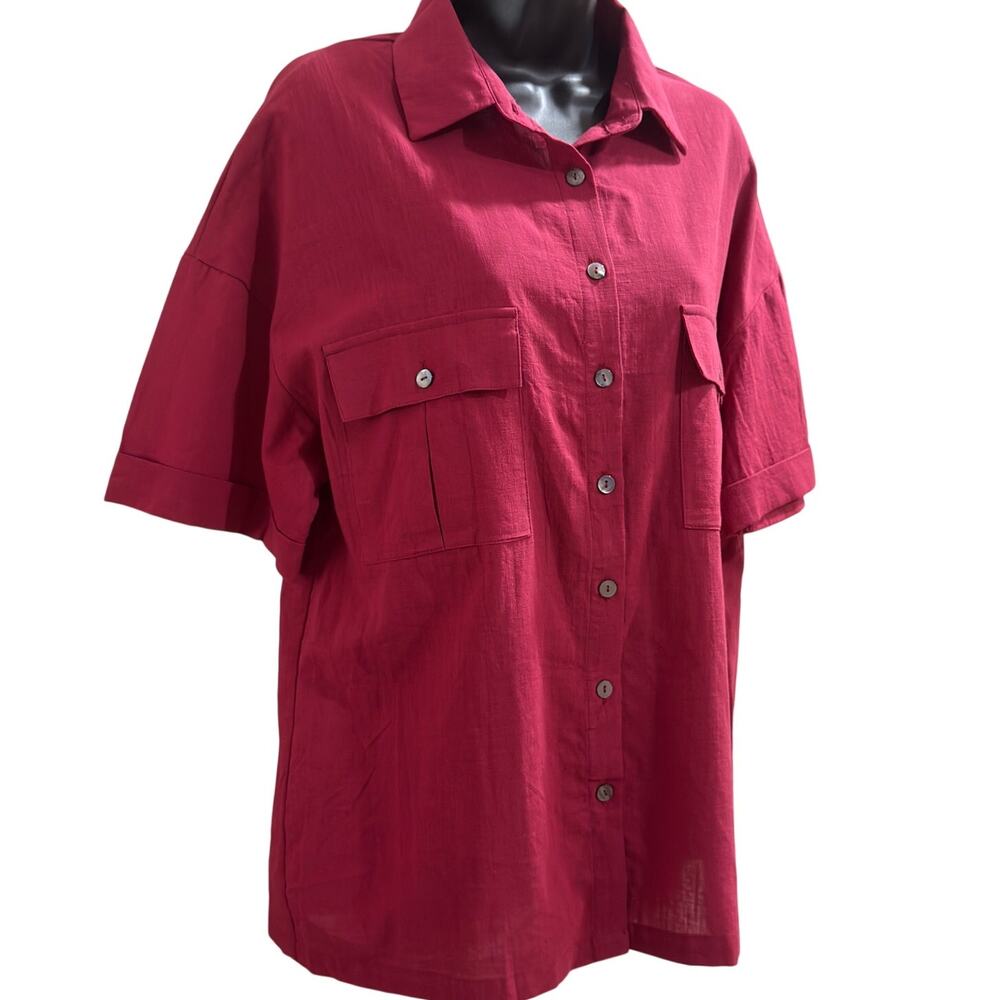 NEW Women's Short Sleeved Collared Dress Casual Button Front Top Size M